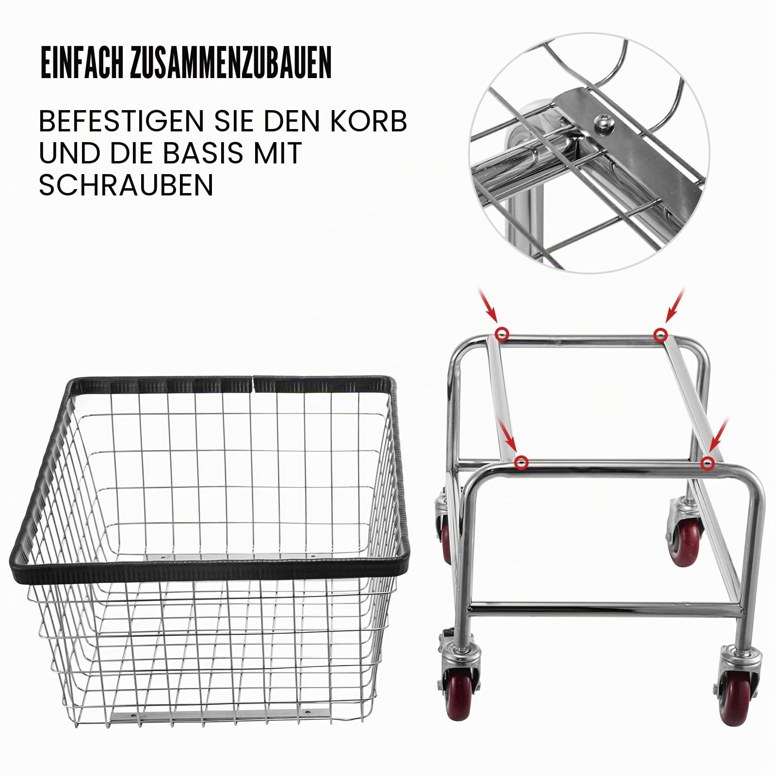 Draht VEVOR Wäschekorb 4,5 Scheffel Warenkorb mit Rädern, 26,4 x 15,7 x 26 Zoll, Stahlrahmen mit Chrom-Finish