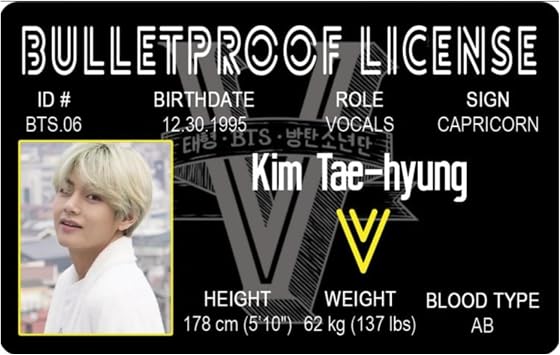 Signs 4 Fun Parody Drivers License | BTS-V ID | Fake ID Novelty Card | Collectible Trading Card Drivers License | Novelty Gift for Holidays | Made in the USA