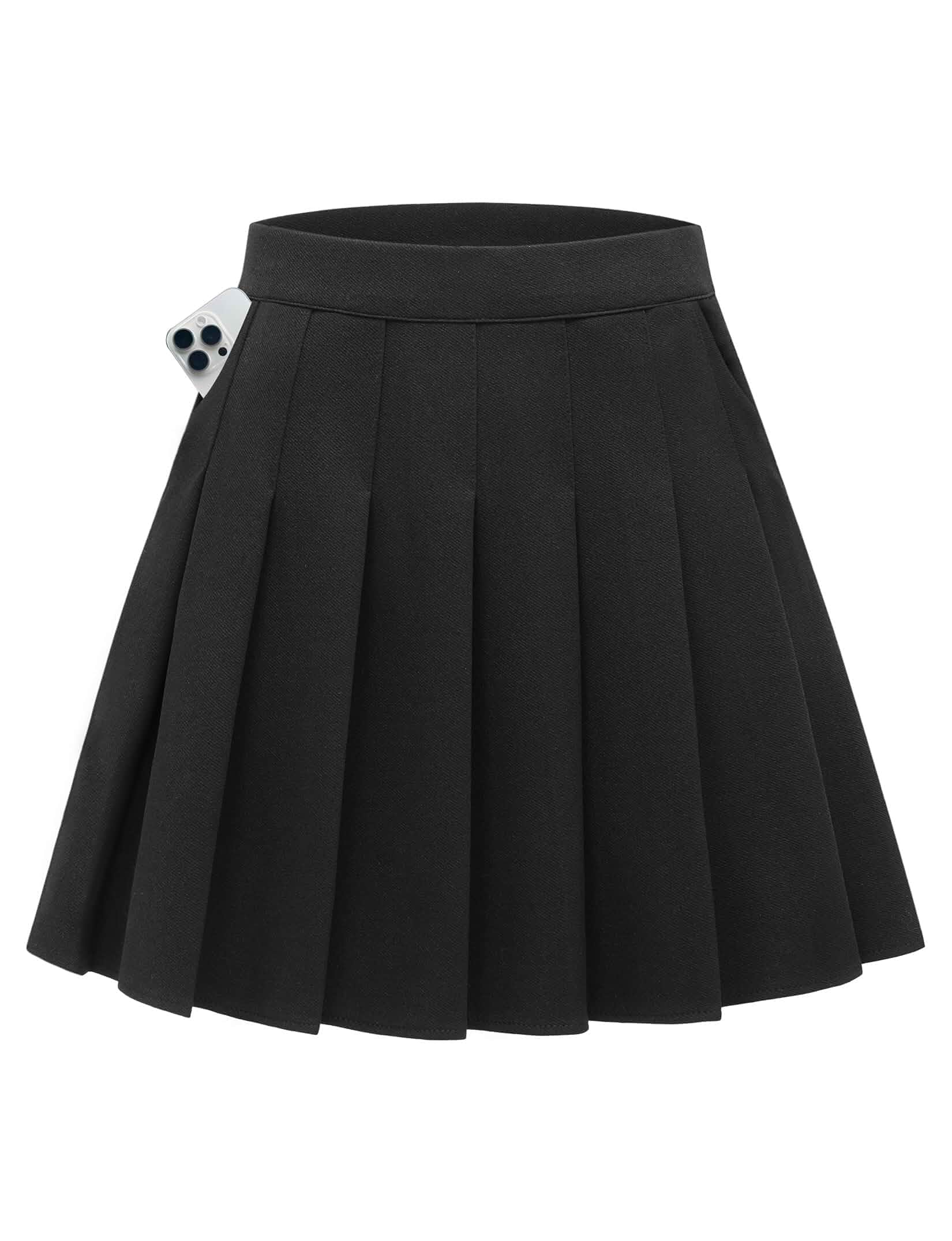 Shestellar Women's High-Waisted Pleated A-Line Mini Tennis Skater Skirt Stretchy elastic waistband, Soft thick opaque fabric, Crisp pleats, Pull-on design, For campus/uniform/cheer/casual wear