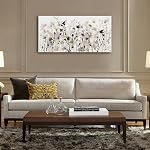 Grand cadre mural floral Art gris crème brune fleurs toile photos abstraite toile botanique peinture Artwork simple vie mur Décor pour salon chambre à coucher cuisine Maison Bureau Décoration 147L x 74W cm
