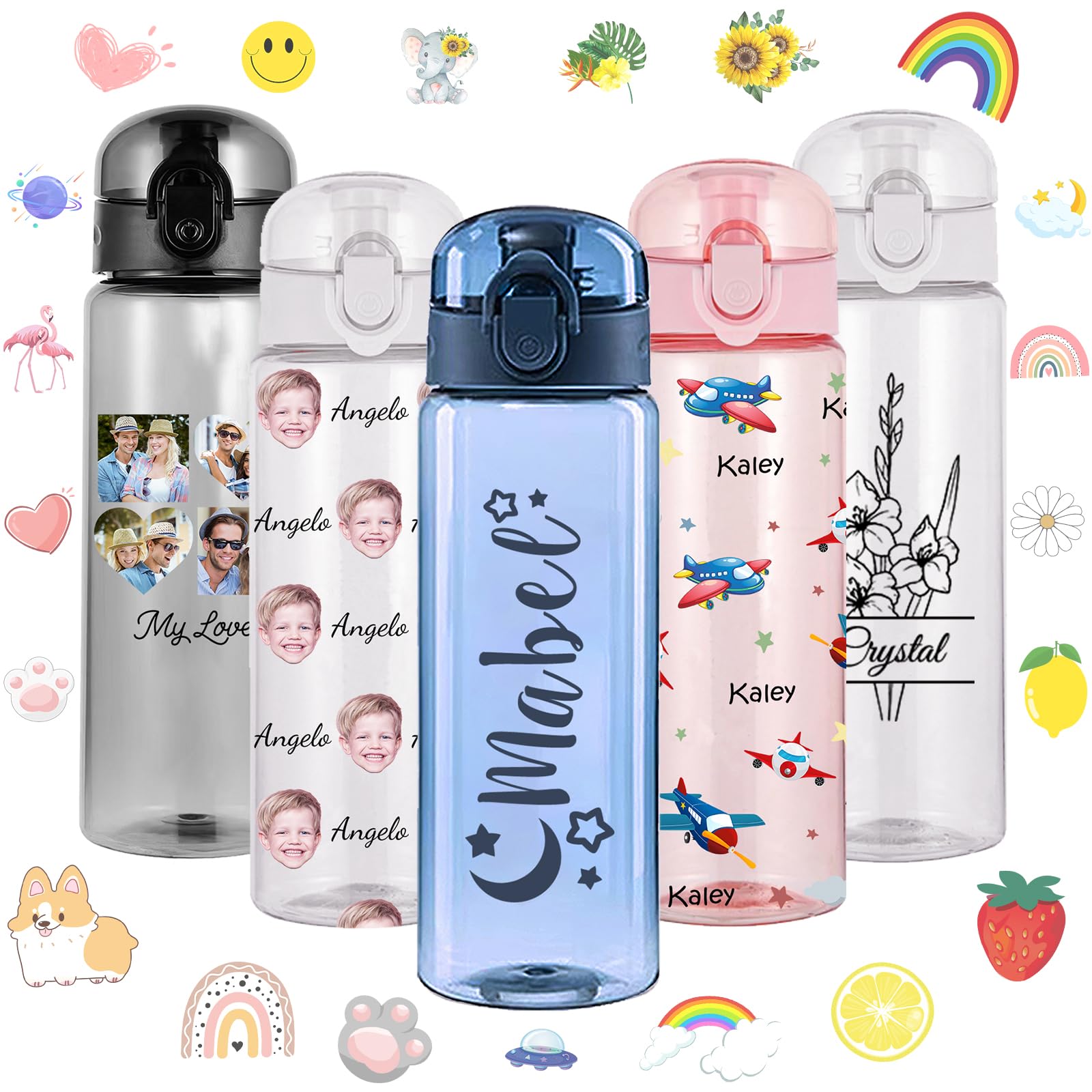 Greaxid Personalized Water Bottles for Kids 26oz Custom Name Water Bottle Customized Reusable Leakproof Transparent Sports Bottle with Handle for Boys