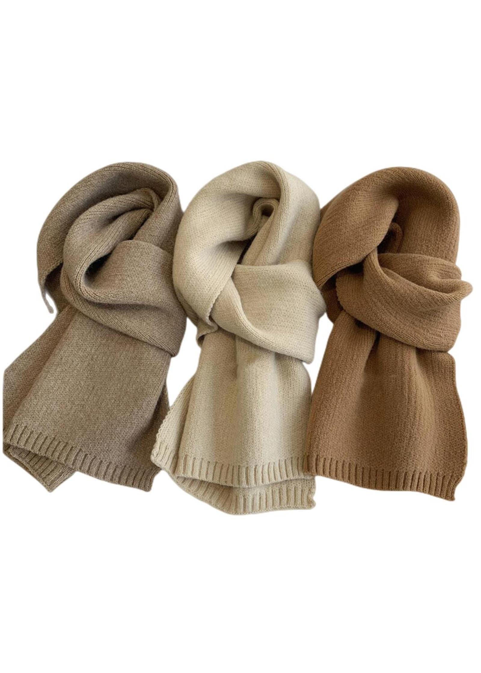 Bufandas De Punto Mujeres Autumn Invierno Color Sólido Bufanda Slim Tecklefief Suave Marrón Blanco Tibio Tibio Cuello De Lana Pashmina Chal
