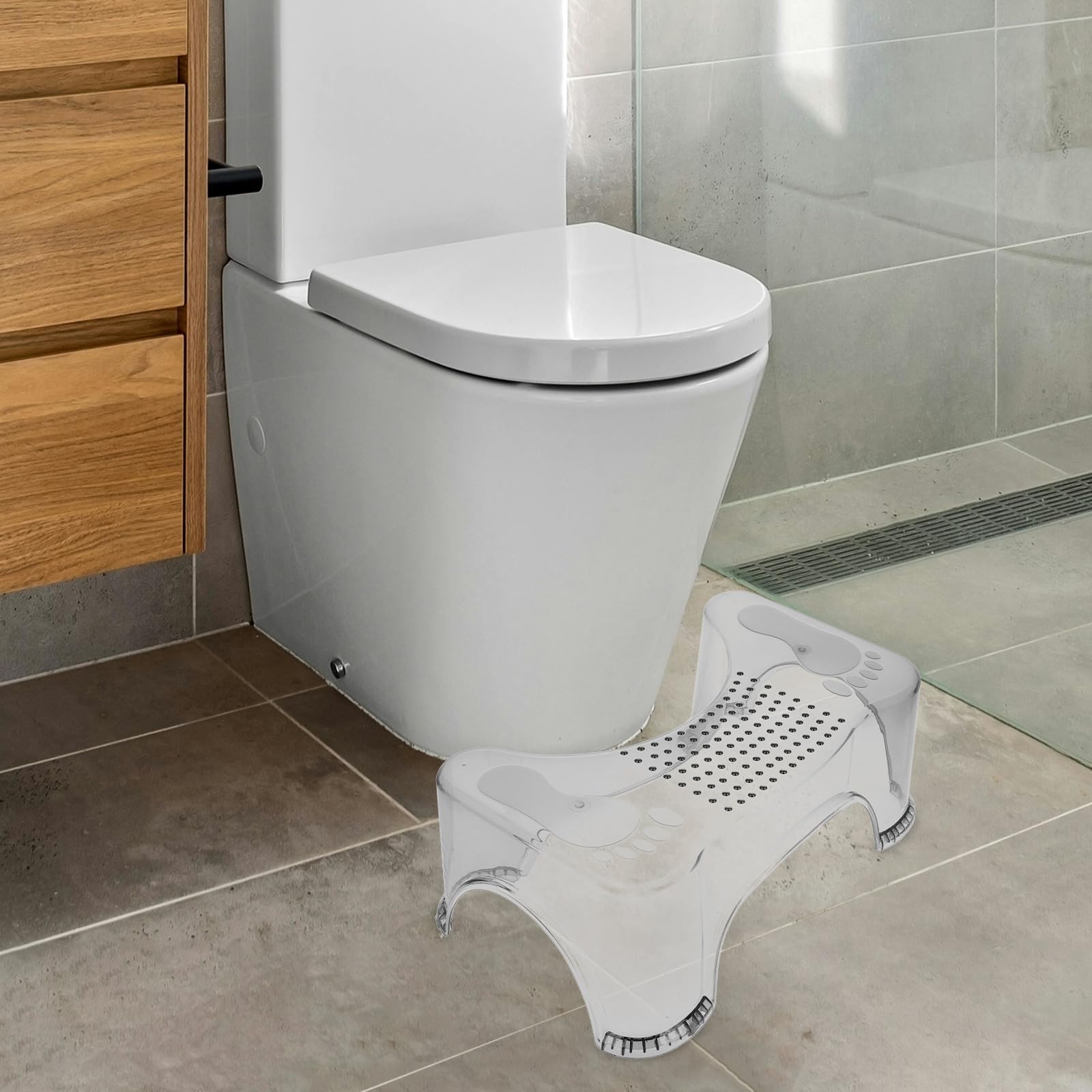 Abaodam Sgabello Bagno per Bambini Piedini Antiscivolo in Pet, Sgabello Rialzato per Toilette, Affidabile e Sicuro per Ragazzi e Anziani, per Bagno