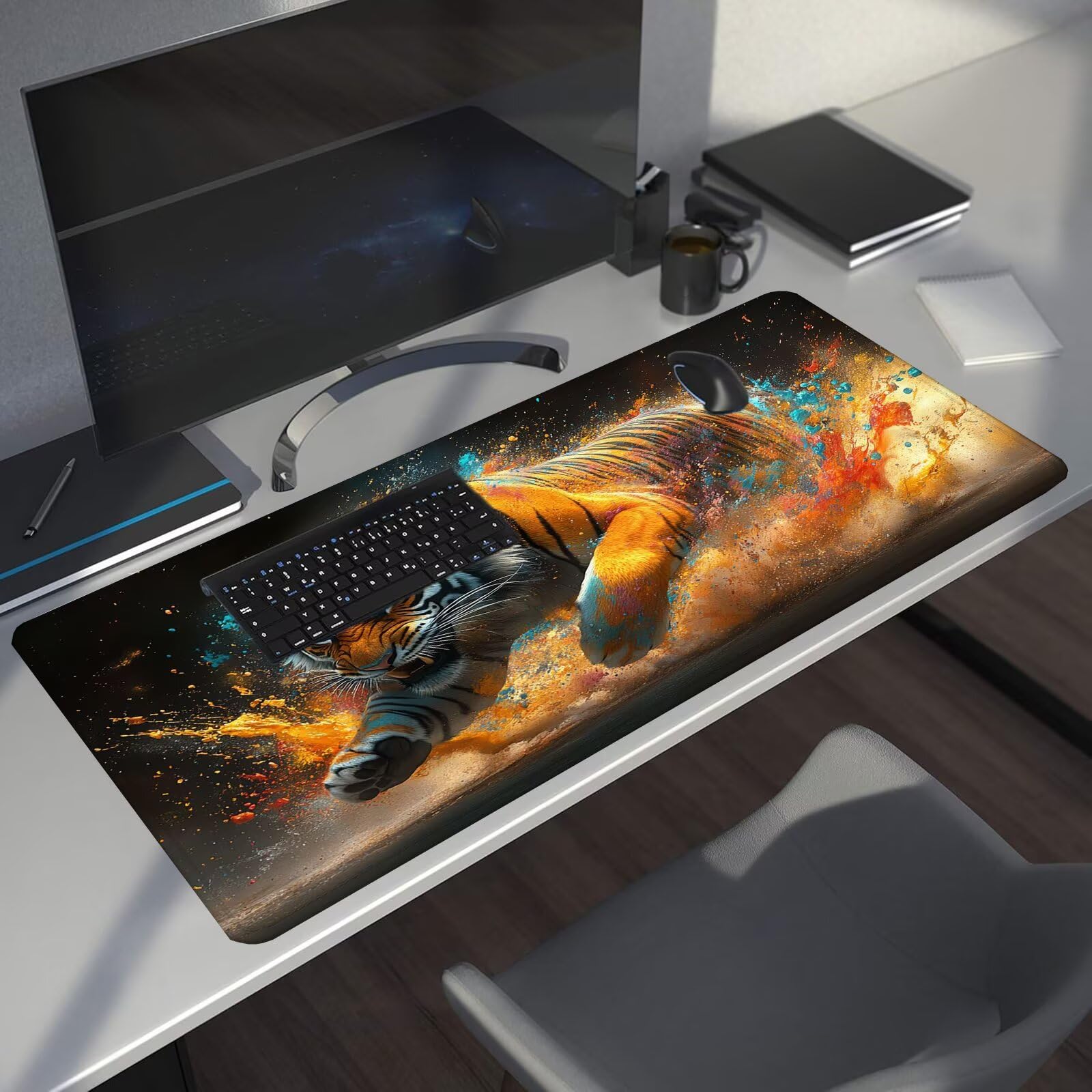 Podkładka pod mysz dla zwierząt XXL tygrys 1600 x 800 x 4 mm podkładka pod mysz do gier, duża wodoodporna antypoślizgowa podkładka na biurko, podkładka pod mysz szyte krawędzie dla graczy, komputer,