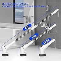 Vista 2 de Limpiador eléctrico giratorio – Cepillo de limpieza inalámbrico de ducha con 8 cabezales reemplazables – 2 velocidades y mango de extensión