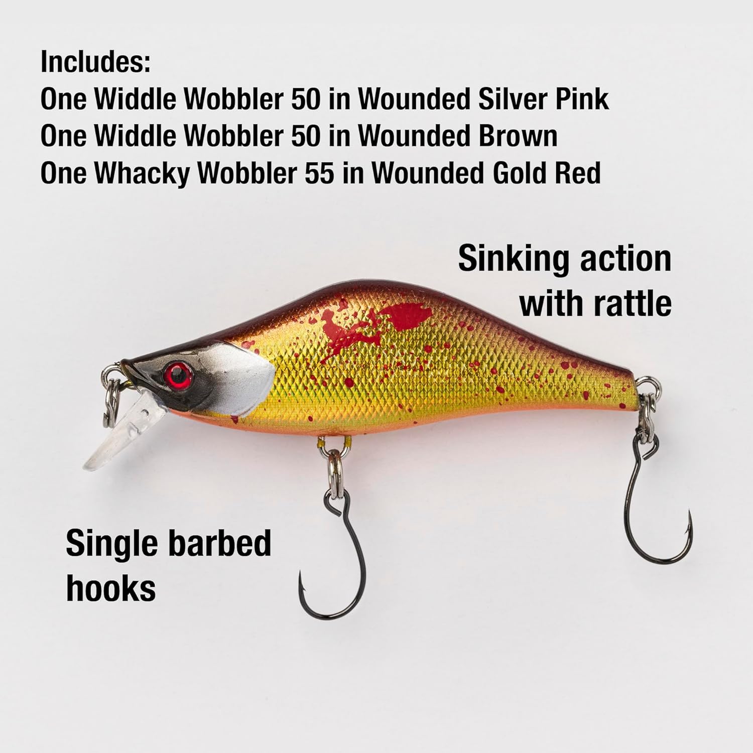 Wounded Duo Sampler 3 Pack – Ultralight Wobble Minnow Crankbait Fishing Lures (55mm & 50mm) – Wounded Series – Single Barb Hooks – Trout, Bass & Panfish Lures