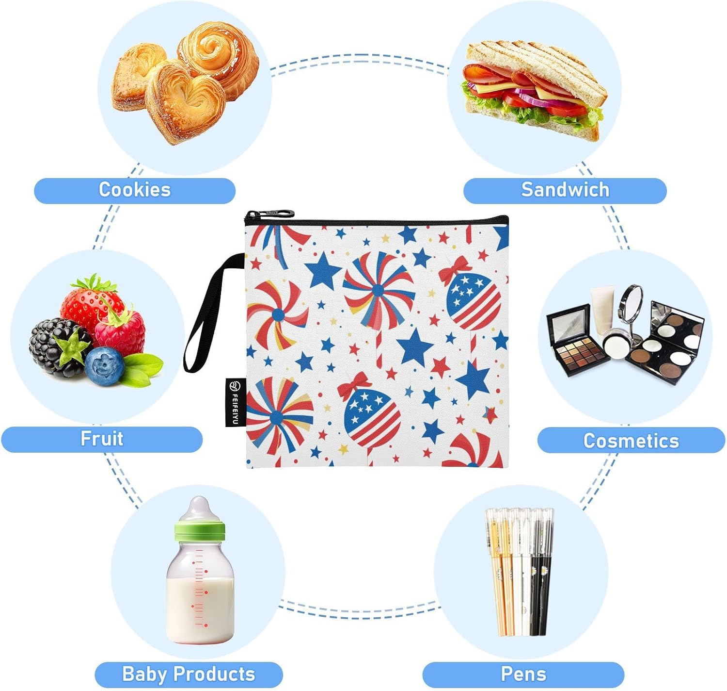 Toy Windmill 4th Of July Independence 3 Piecing Reusable Travel Snack Bags Waterproof Food Storage for Work Office Travel Picnic image 5 of 8 B0FN72FHHC