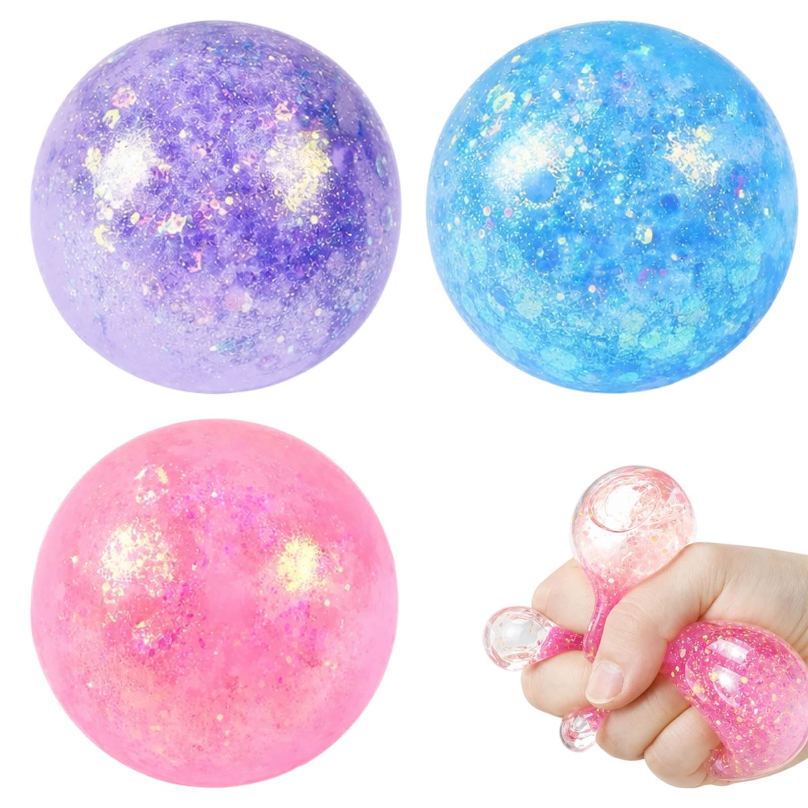 3Pcs Squishy Cube, Sensory Fidget for Focus Challenges and Anxiety Relief, Desk Decor and Stress Relief Tools, Set of 3 Pink Blue Purple Squishy Balls