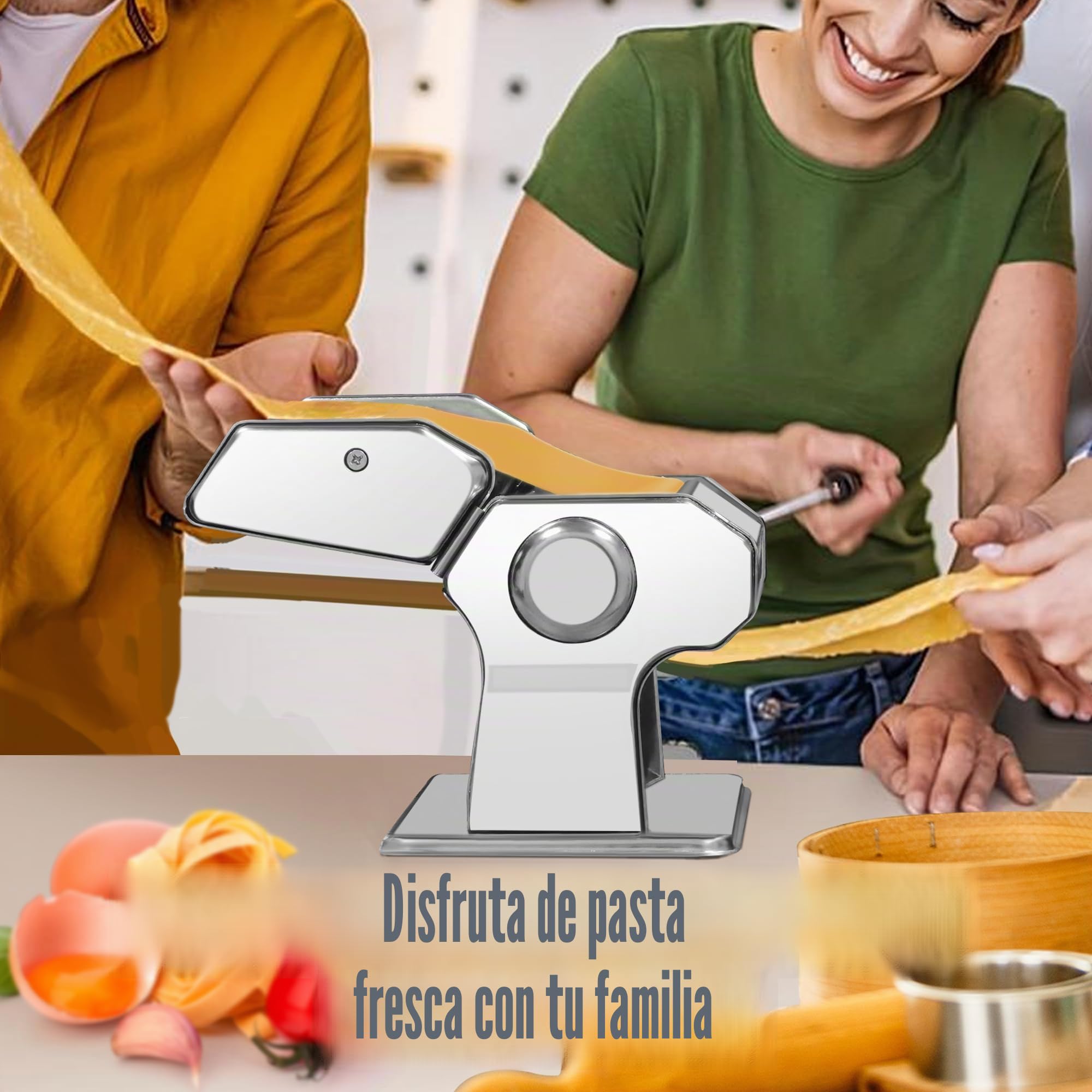 Alyoen Máquina para pasta de aleación de aluminio con 9 espesores ajustables y 2 cortadores, máquina de pasta manual, espaguetis, fettuccine, lasaña