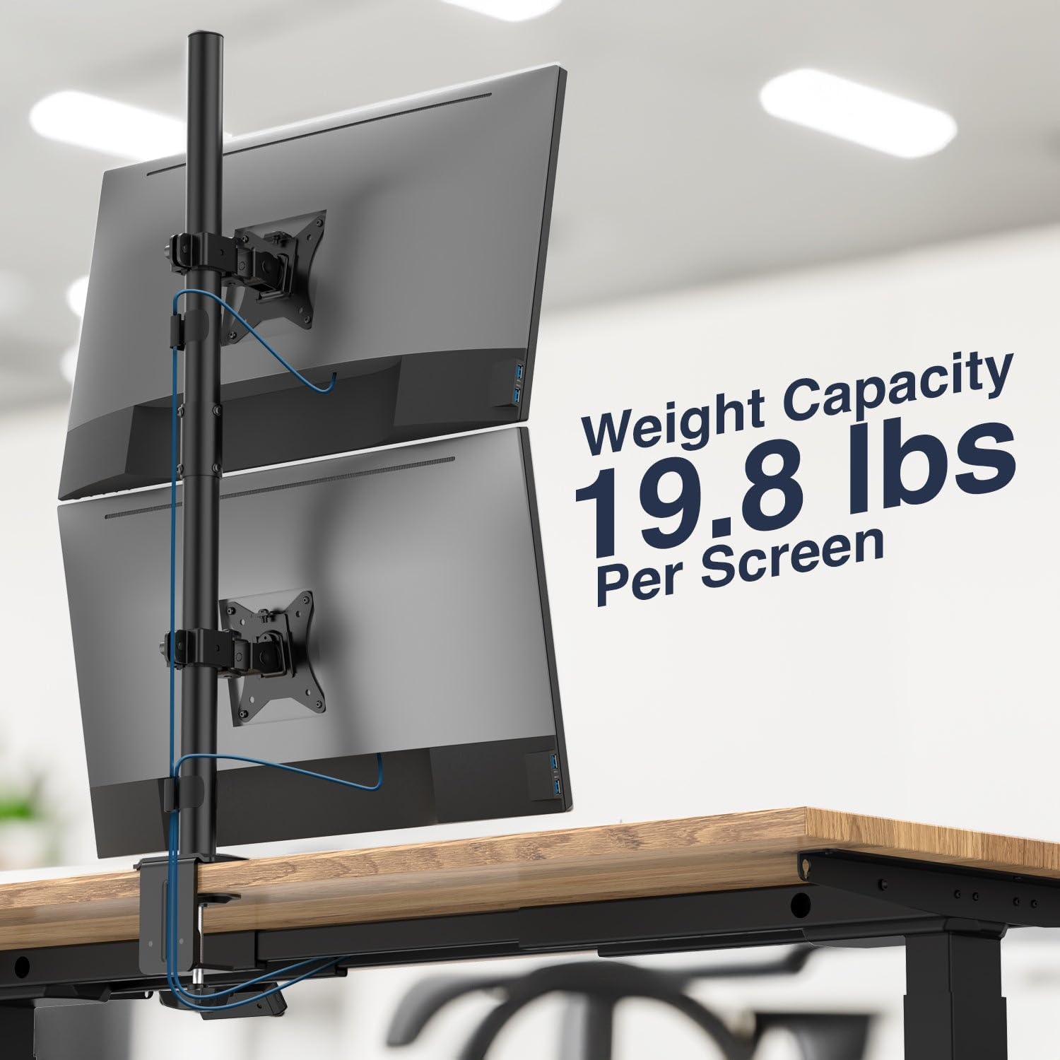 Desky Eco Stacked Arm – Flexible Stand for 17–32'' Screens – Space-Saving Desk Mount for 2 Displays – VESA-Compatible Ergonomic Setup - Black