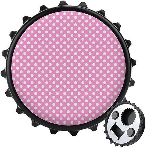 Magnetic Beer Bottle Opener - Vintage Polka Dots Pink Print Portable One Handed Small Magnetic Bottle Opener for Fridge with Bartender and Outdoor,