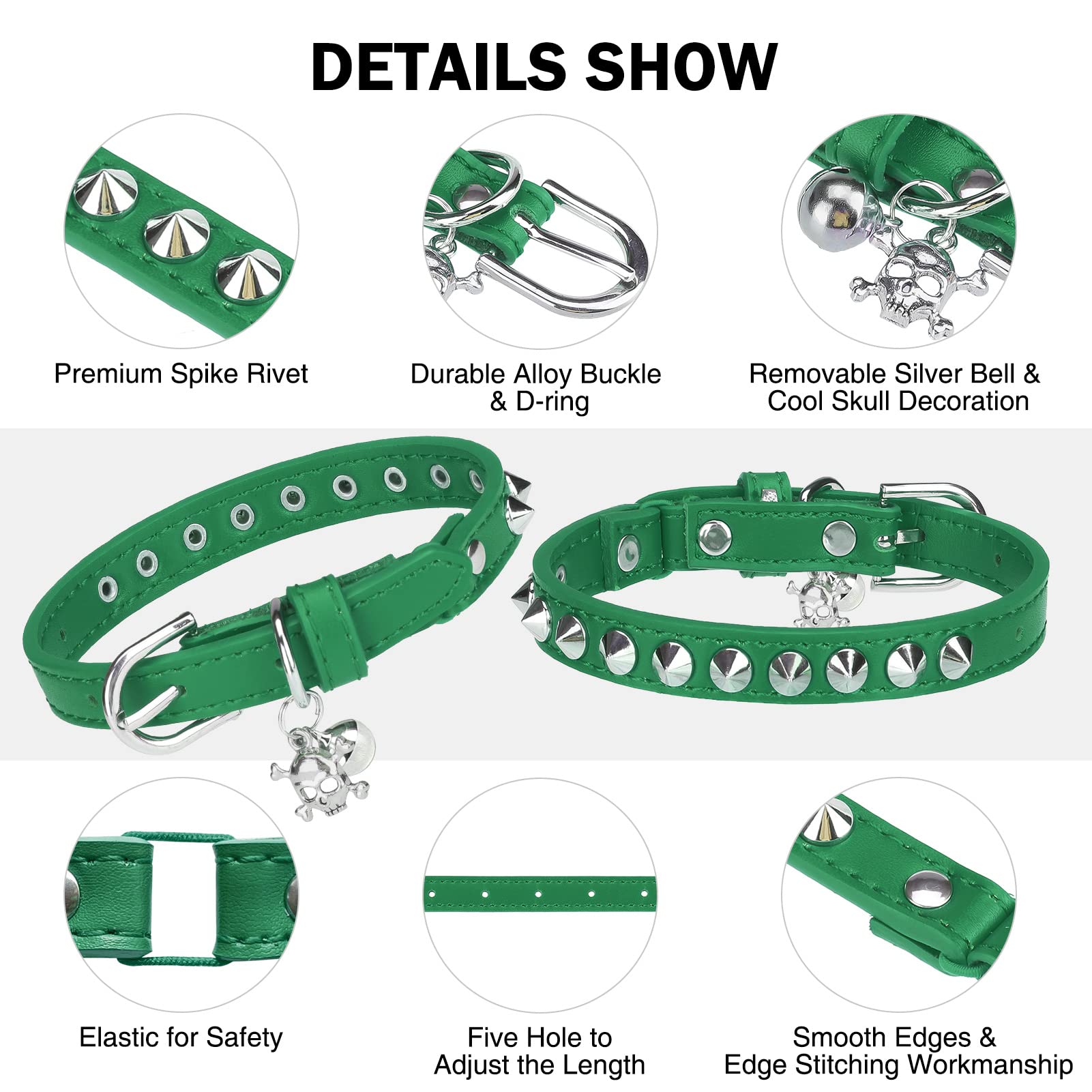 DILLYBUD Leather Cat Collars for Boy Girl Cats with Bell and Safety Elastic Belt - Image 3