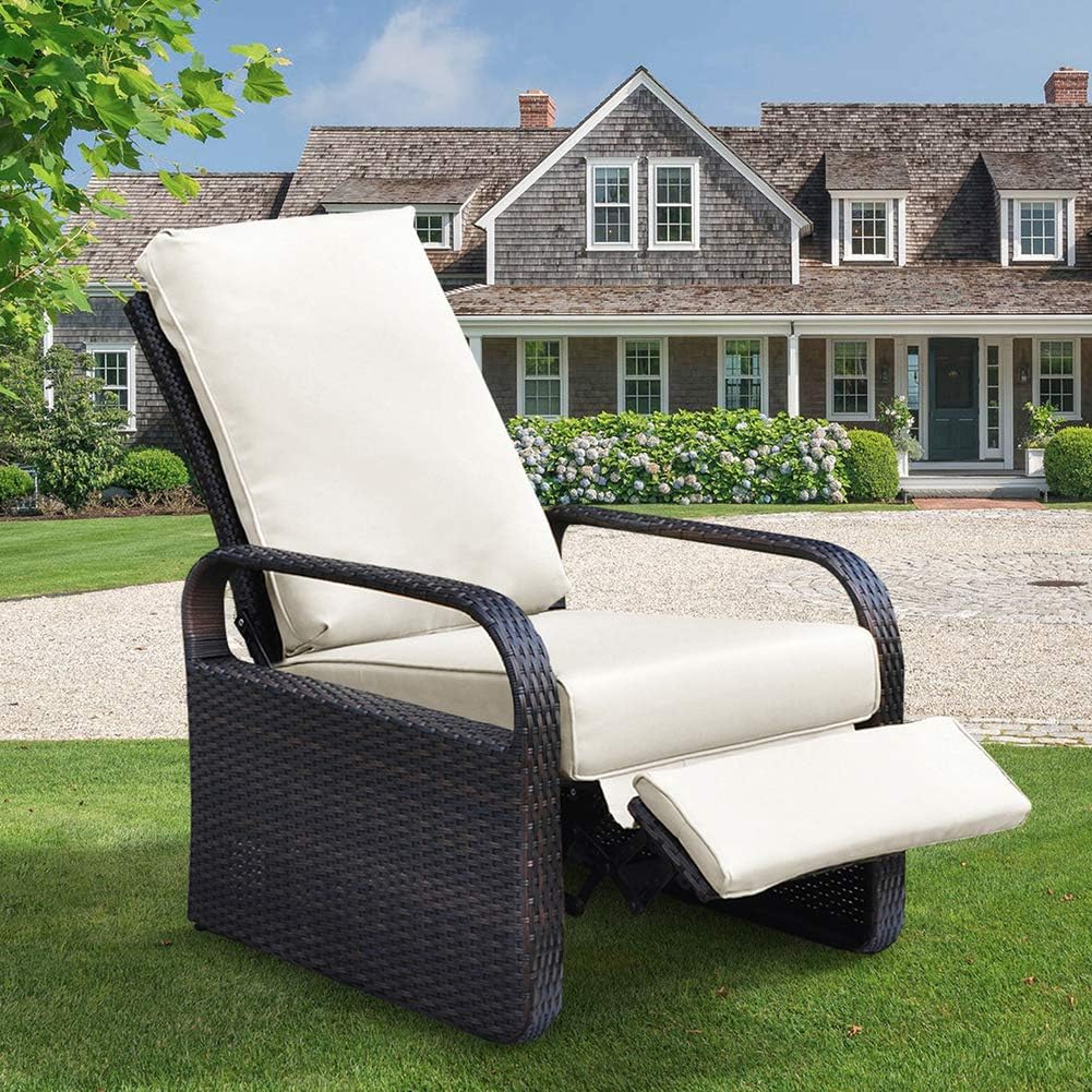 ATR ART TO REAL Reclining Garden Chair with Aluminium Frame,Garden Sun Loungers Adjustable Backrest Position Height,Rattan Recliner Armchair with 15cm Thickness Comfy Cushion,Ideal for Outdoor,Patio