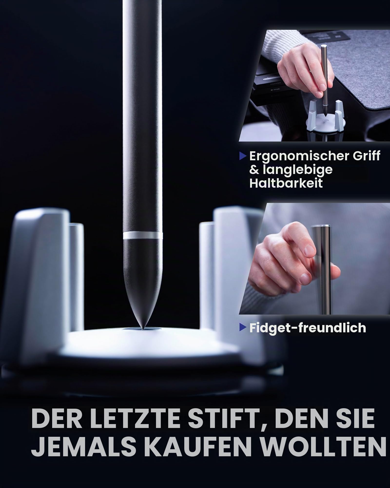novium Hoverpen Classic - Vertikaler Anti-Schwerkraft-Stift, Dark Grey | Kugelschreiber mit Magnetschwebetechnik, Schmidt-Nachfüllminen, futuristisches Design, Schreibtisch-Setup, Geschenkidee