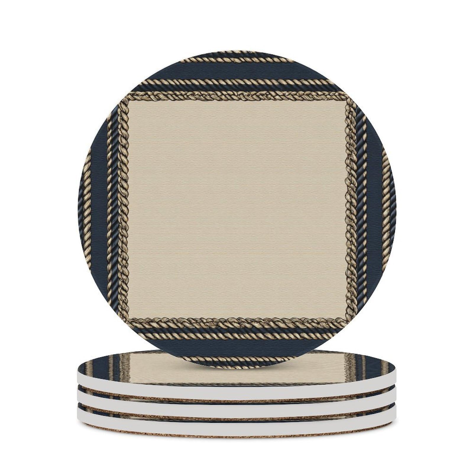 Luxury Navy Blue Beige Thick Braided Rope Coasters Set of 4 Absorbent Coasters