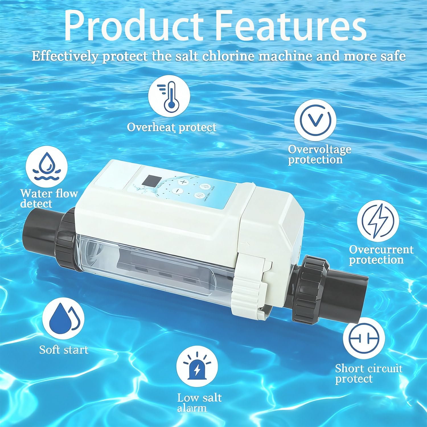 Generadores de Cloro salino para Piscinas, 8/16/12/20 g/h HT8 | Clorador de sal por electrólisis, 100-240 V, sistema inteligente para piscinas enterradas, capacidad de 20 000 galones