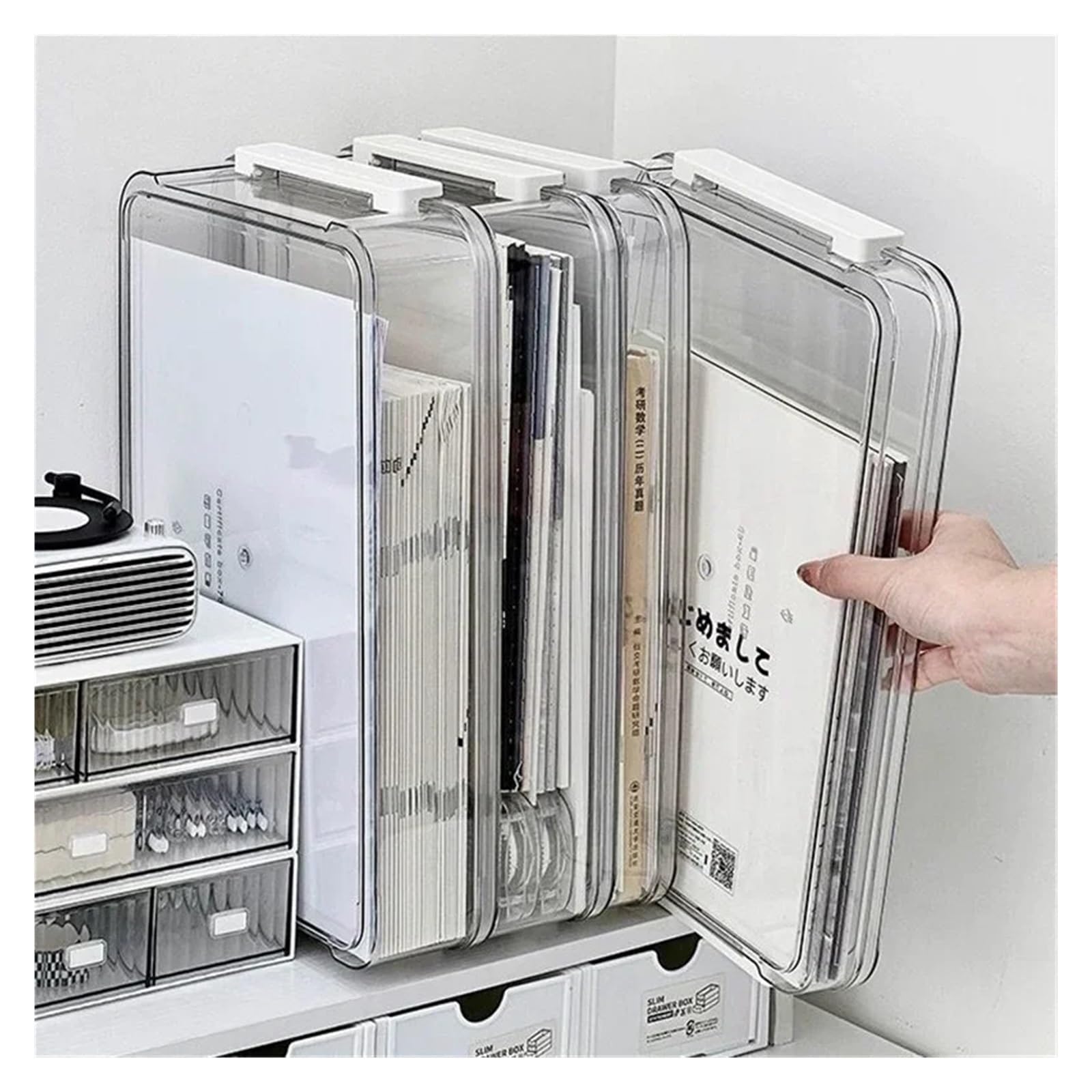 Cartellina Portadocumenti Transparent Desktop Paper Storage Box A4 File Document Exam Paper Organizer Household Dust Proof Card Holder Case(L)