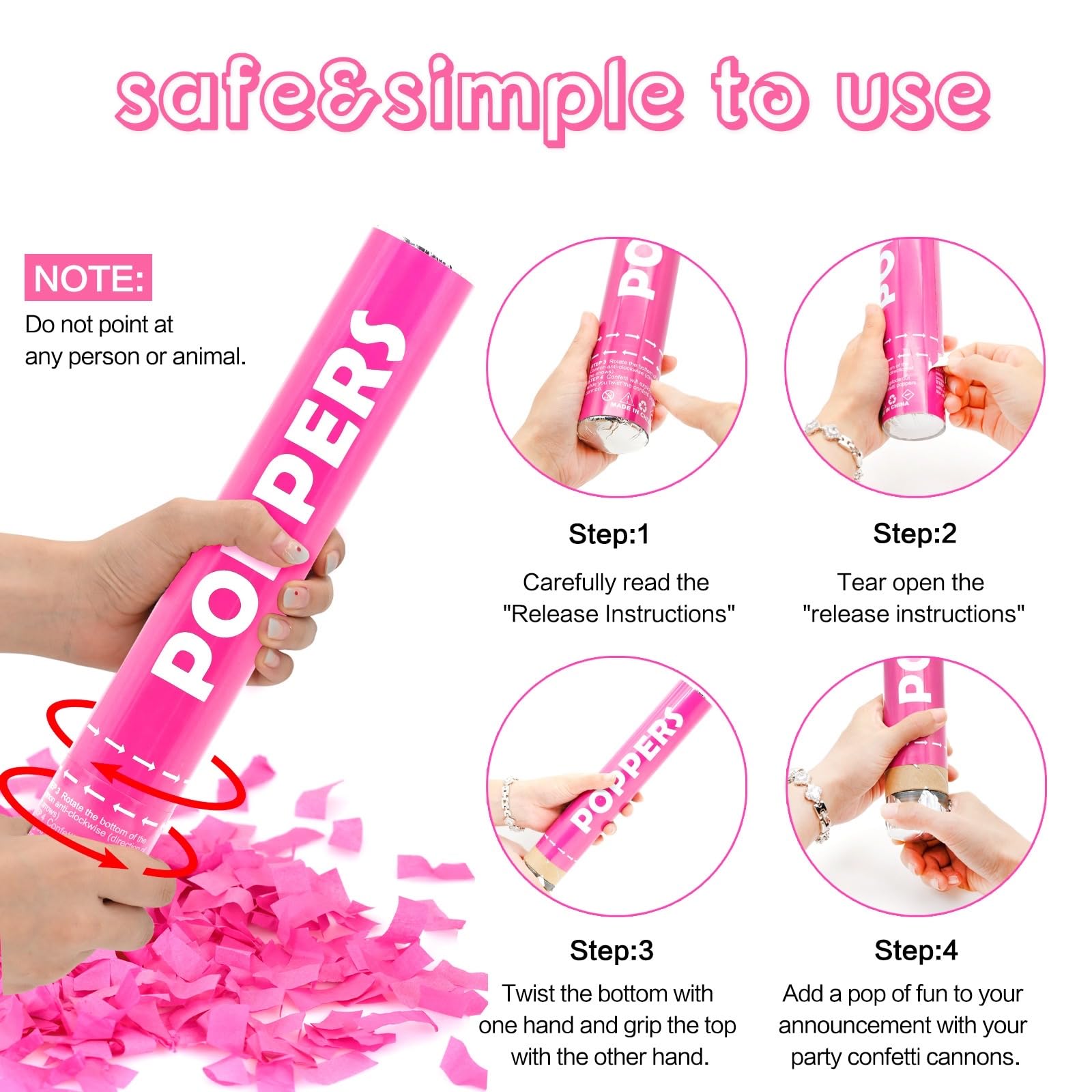 Lot de 12 canons à confettis biodégradables rose pour mariages, révélations de sexe, anniversaires et célébrations 30,5 cm