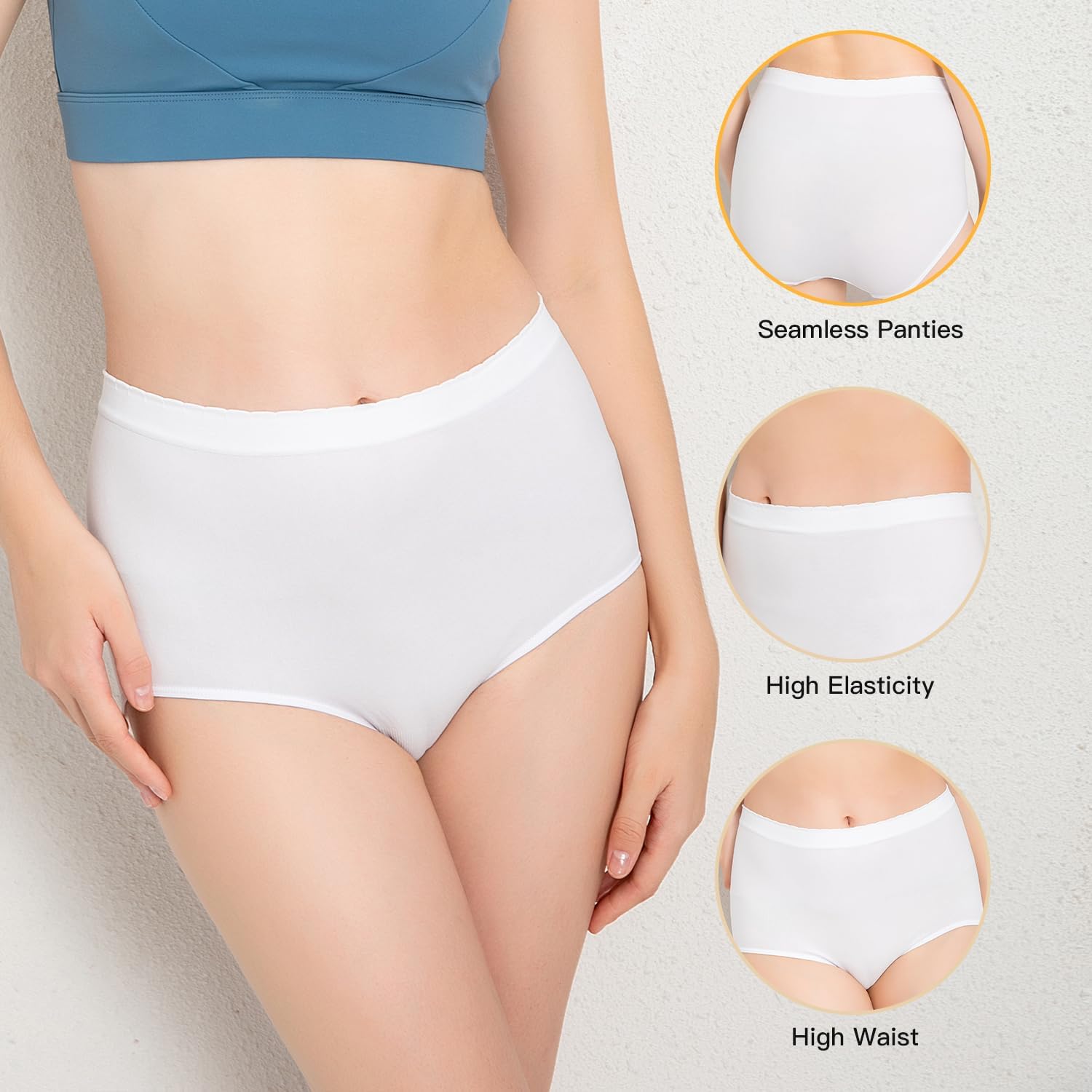 Hlizonn Women’s High Waist Underwear 6-Pack, Soft Stretchy Breathable Panties, Moisture-Wicking Full Coverage Briefs - Image 2