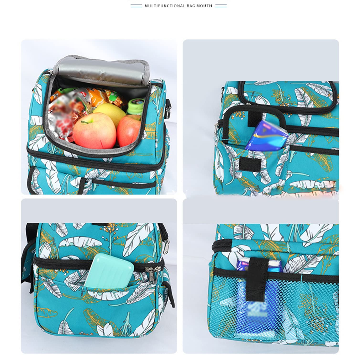 Wiederverwendbare Isoliertaschen, doppelstöckige Kühltasche, Einkaufstasche mit abnehmbarem Schultergurt, wasserdichte und auslaufsichere Brotdosen (D)