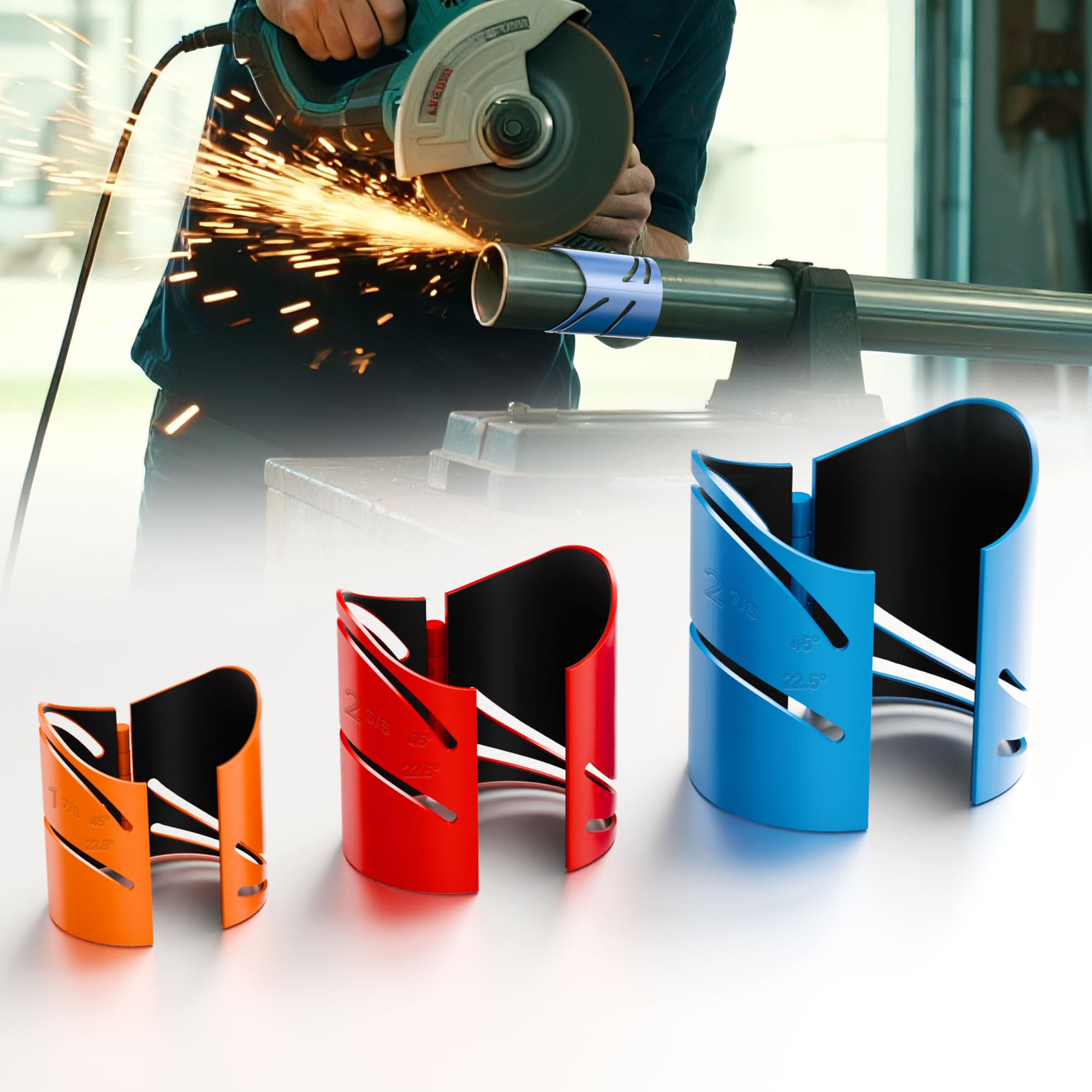 NUMAKY Metal Pipe Cutting Guide Kit, Pipe Saddle Template Cutting Guide - Suitable Pipe Diameters 1-7/8", 2-3/8", 2-7/8" | Markable 22.5°, 45°, 90° |