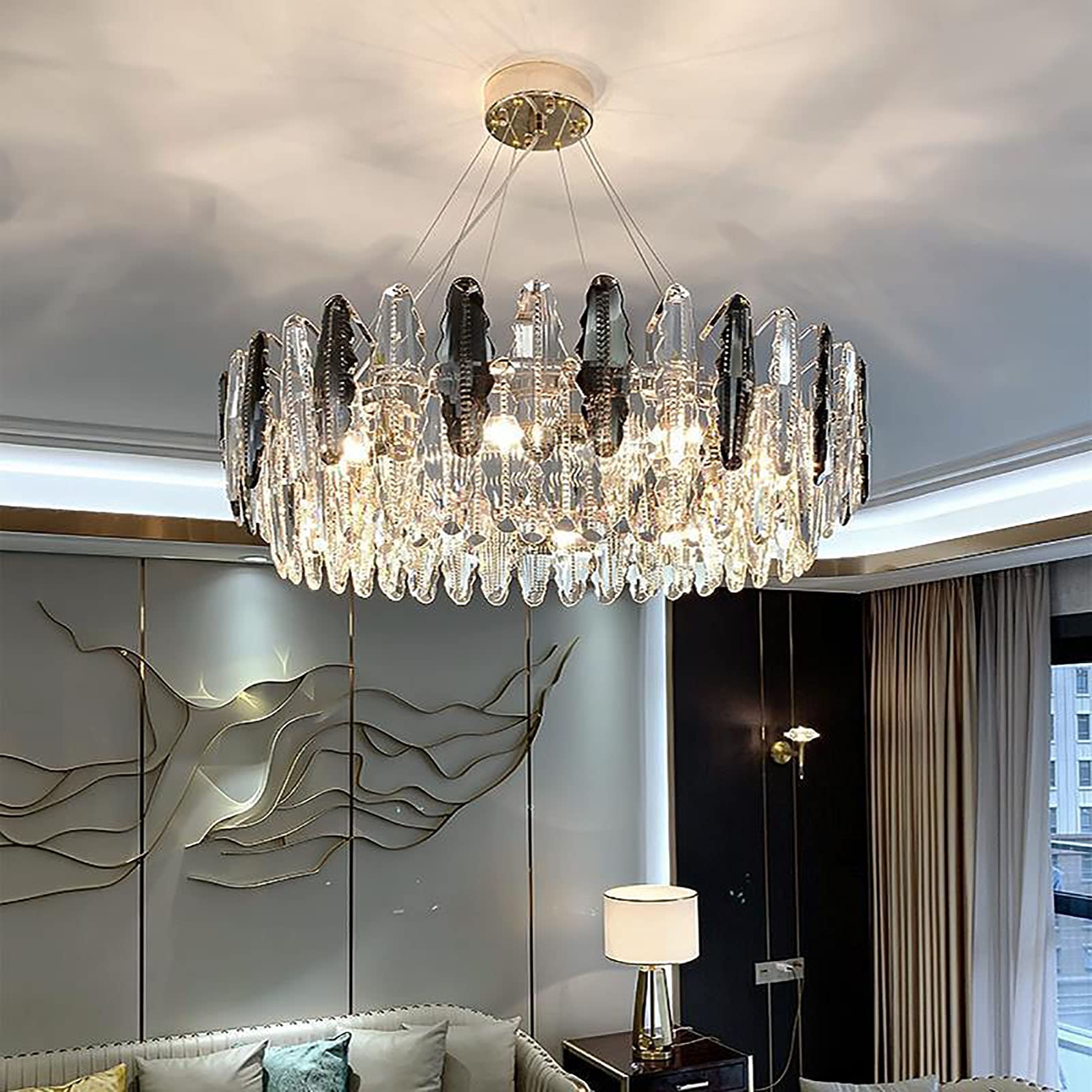 Moderne halbbündige Kristall-Deckenleuchte mit 8 Lichtern, K9-Kristall-Deckenleuchte, Deckennahe Leuchte für Esszimmer, Wohnzimmer, Schlafzimmer-Gold 60x25cm