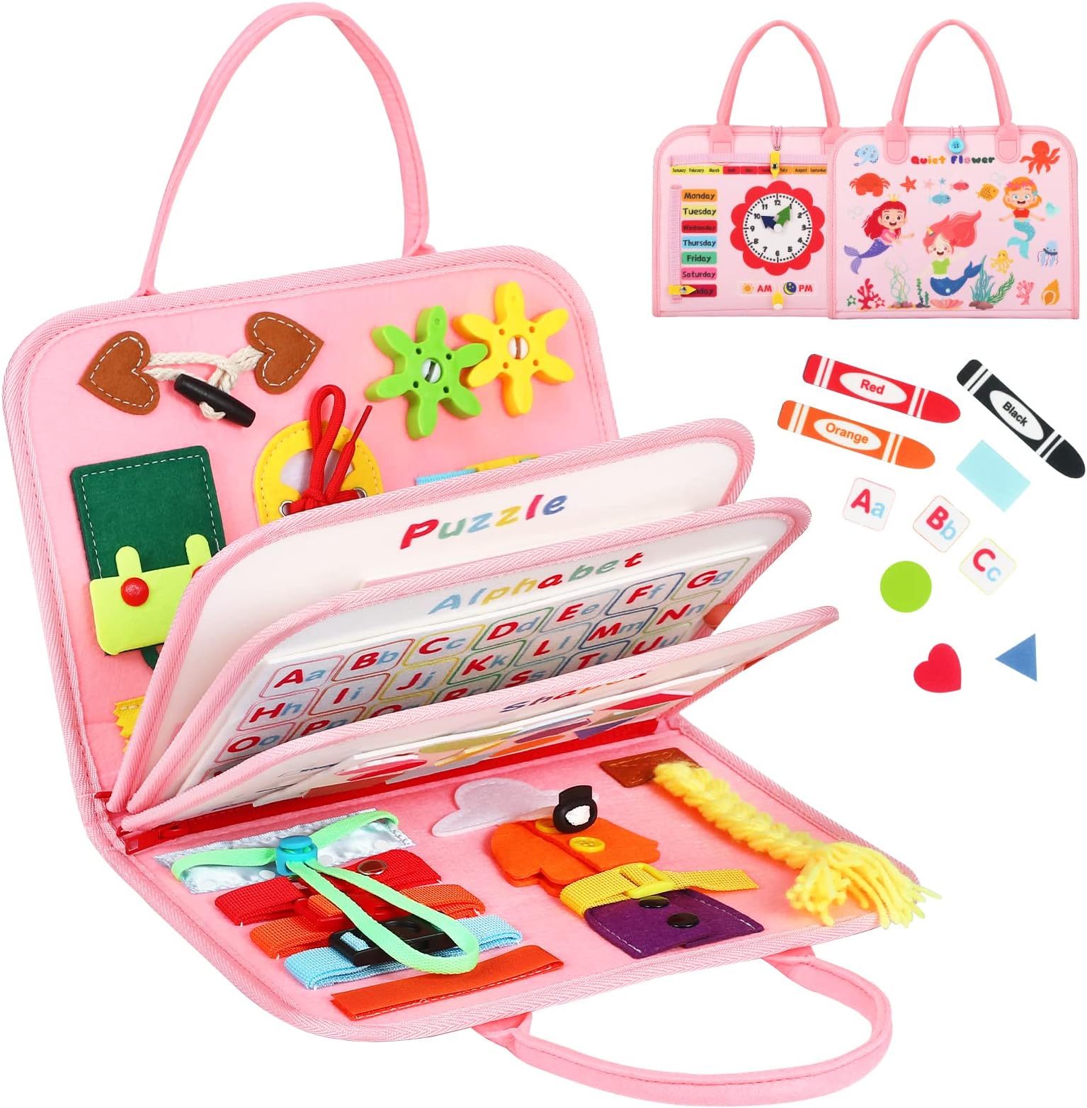 8 in 1 Toddler Busy Board for 1 Years Old, Montessori Toy Busy Book for Toddlers 1-3 Educational Sensory Toy Activity Basic Motor Skills, Kid Airplane Travel Essential 2-4 Yr Birthday Gift for Girl