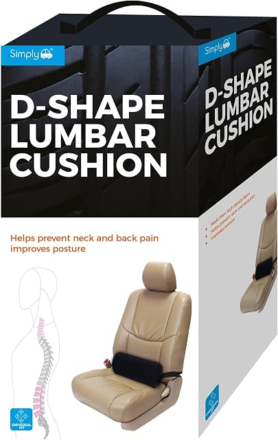 Simply DSLC01 D-Shape Lumbar Cushion, Back Neck Support Lumbar Roll, Size W27.5 X H10.5 X L13.5cm, Ideal for Car Seats, Sofas, Lounge, Chairs etc, Easy To Fit, Black, One Size