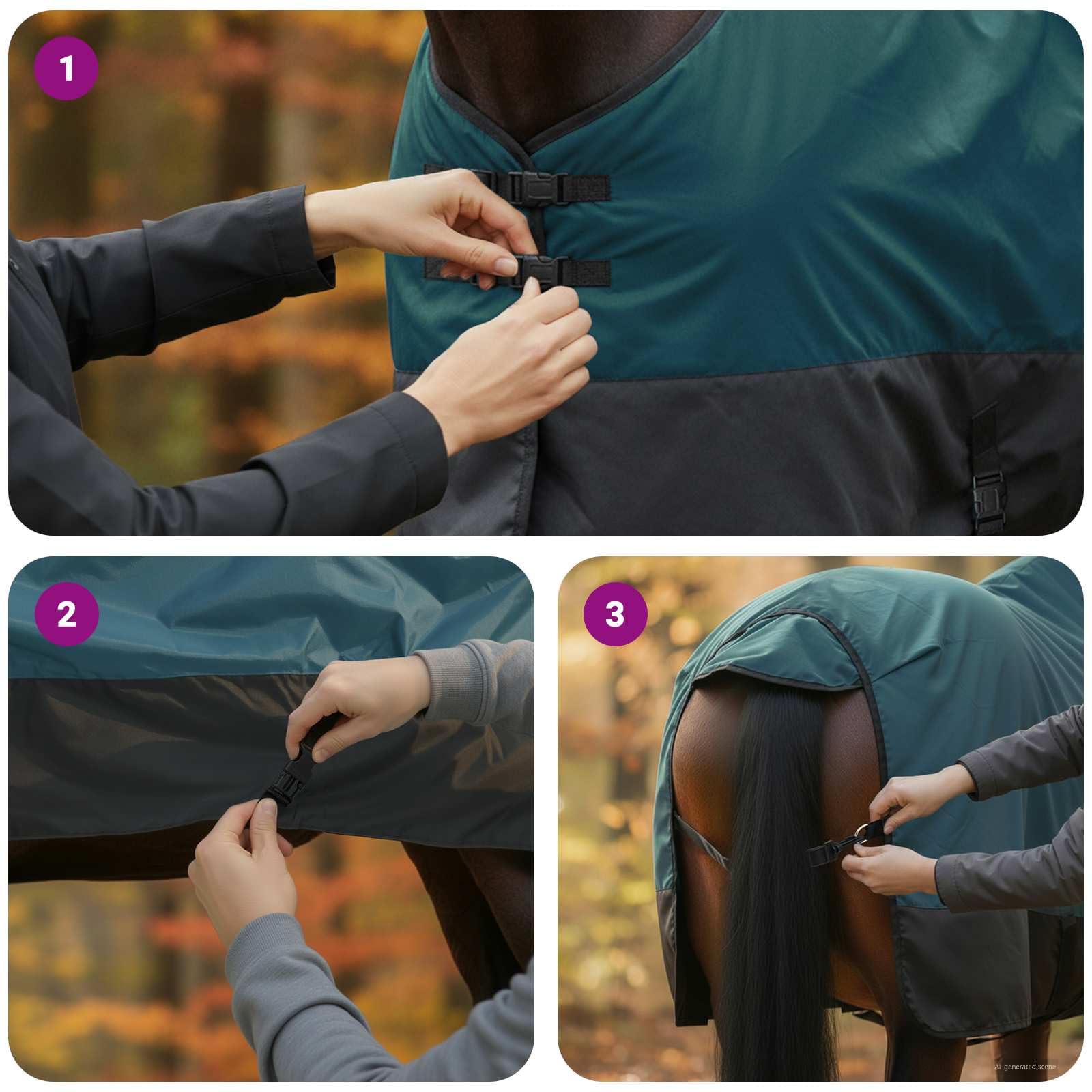 Manta para caballo verde oscuro y negro de poliéster, 105 cm, impermeable, resistente al viento, transpirable, con cierre ajustable para establo, pasto, equitación y protección al aire libre