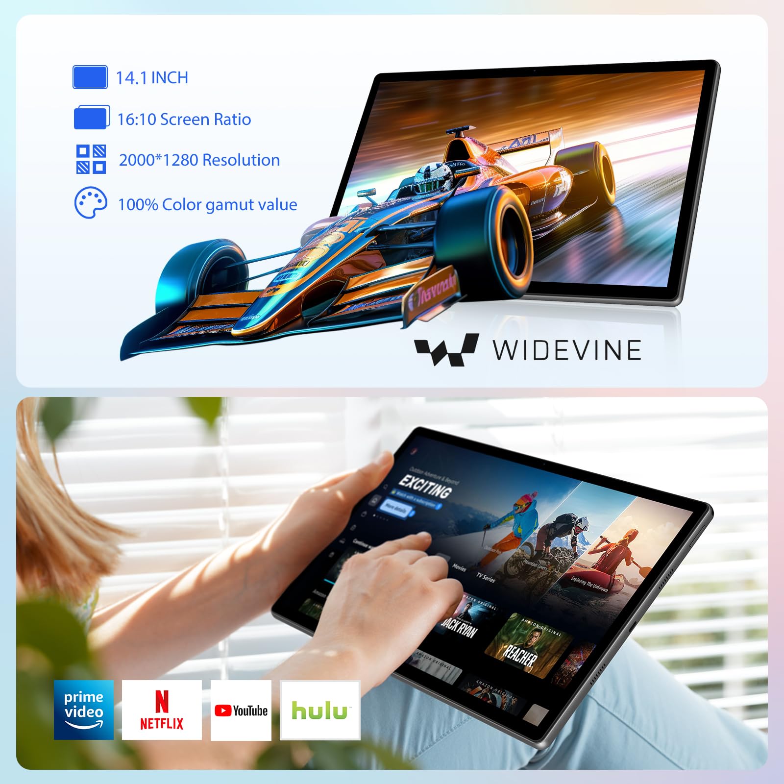 2K Android 15 Tablet 14 Pouces, 36GB RAM, 512GB ROM (2TB Expansion), 4G SIM LTE & 5G WiFi, 2000 * 1200FHD, 11580mAh, Octa-Core, 13MP+8MP, Tablette avec Clavier/GPS/Bluet 5.0 (Gris)