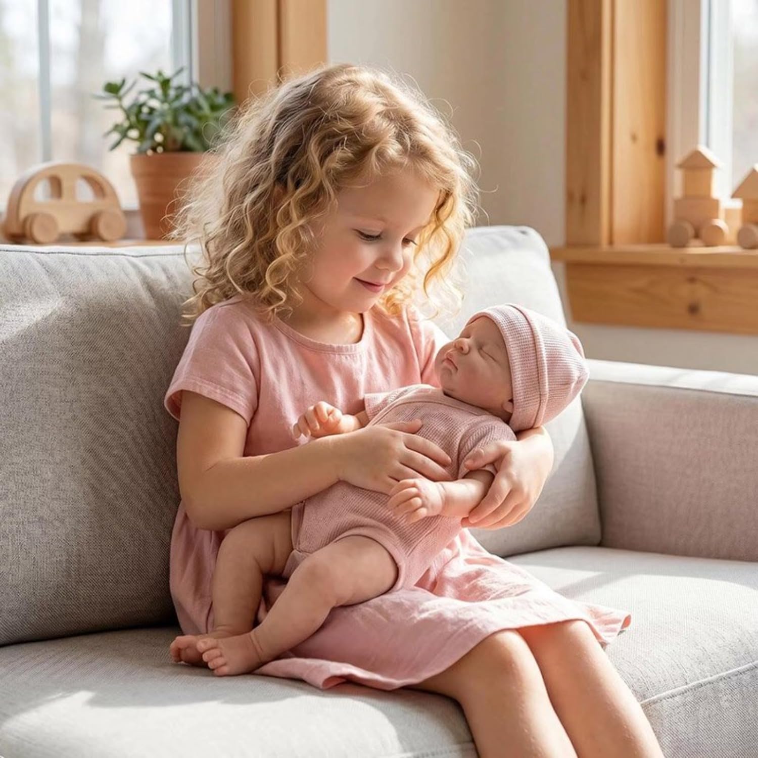 Lonian Reborn lalki – 40 cm, ręcznie wykonane, realistyczne lalki niemowlęce, miękki materiał z akcesoriami do zabawek, lalki Reborn jak prawdziwe dziecko (śpiące dziecko) (różowe)
