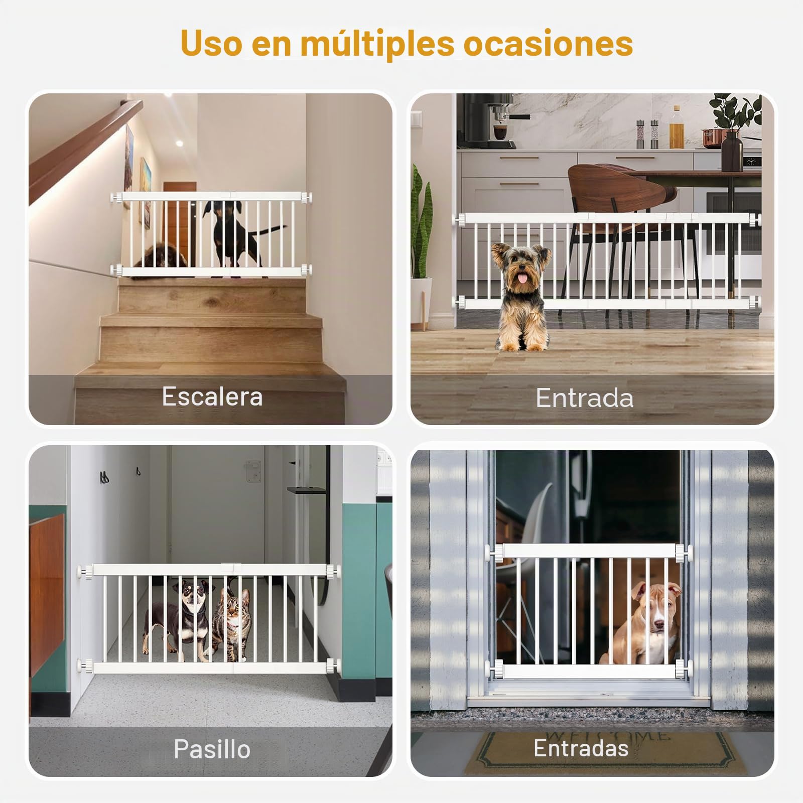 Fldofaves - Rejilla corta para perros, extra ancha, 45 – 115 cm, para perros en interiores, 35 cm de altura y para puertas, escaleras, pasillos ampliable con 3 extensiones