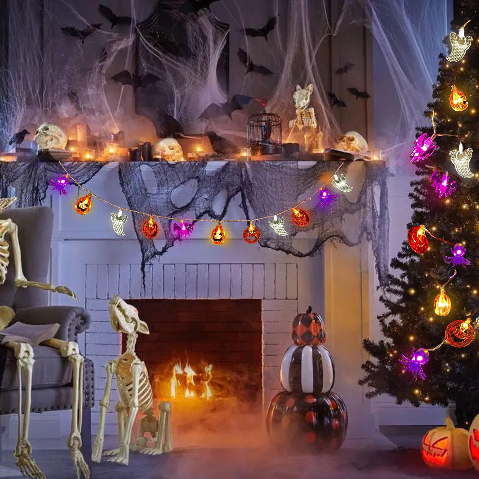 CHMMY Halloween Decorazione Luci Stringa, 20 LED Fata di luci di Halloween con Zucca Halloween Luminosa pipistrello pendente ragno Luci devorativa Halloween per Decorazione di Interni Esterni Adatto