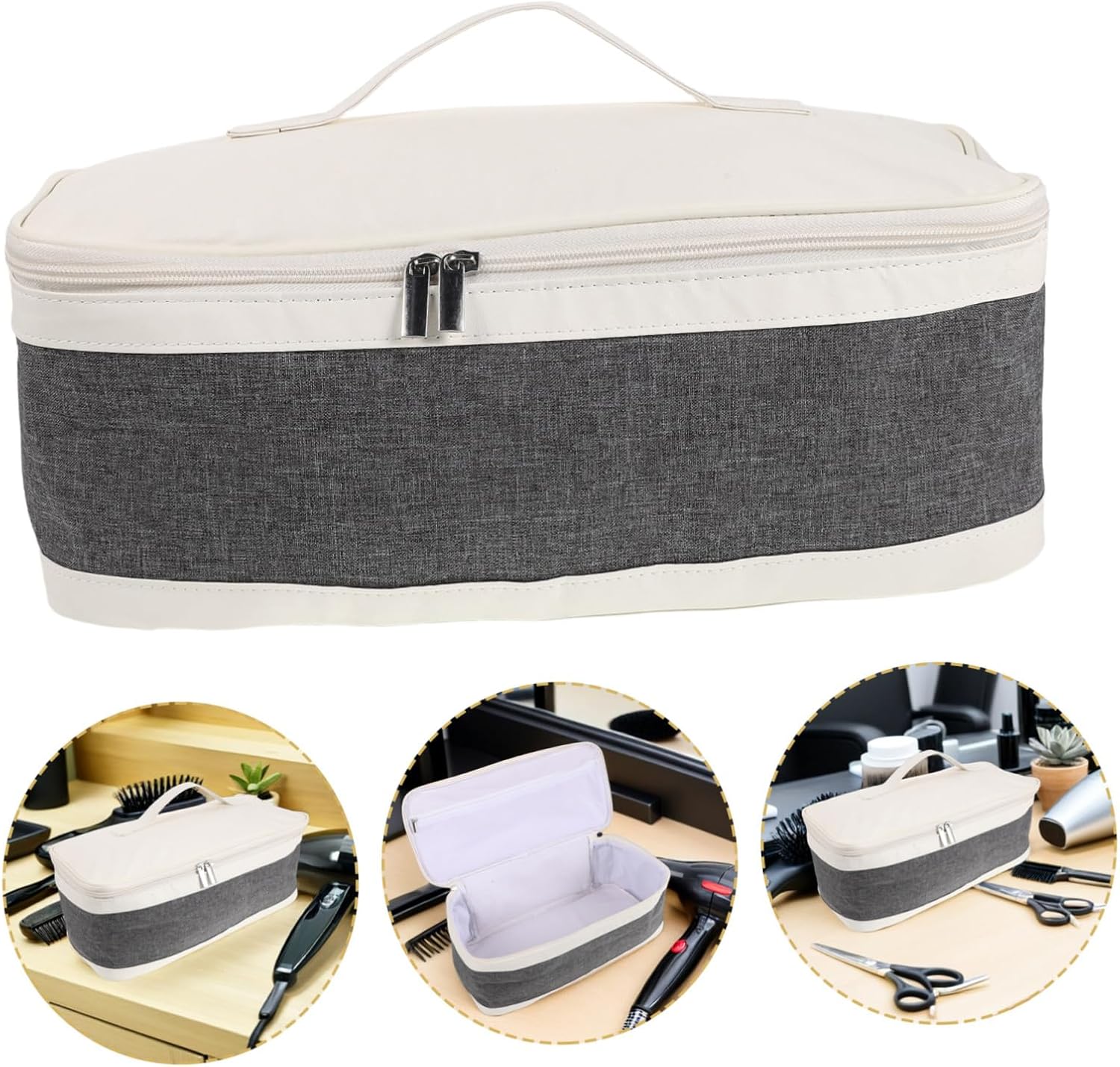 Cabilock Portable Hair Dryer Storage Bag with Zipper Closure Lightweight Pu Leather Hair Tools Organizer Case for Travel for Styling Tools