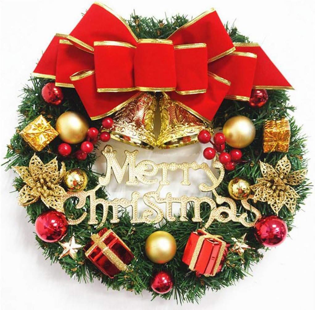 Christmas Wreath 13 inches Christmas Decoration Wreath for Door,Christmas Garland with Bells Bow Christmas Decoration Holiday Party Wedding Home Garden Decor Winter Christmas Holiday Decor (H-01)
