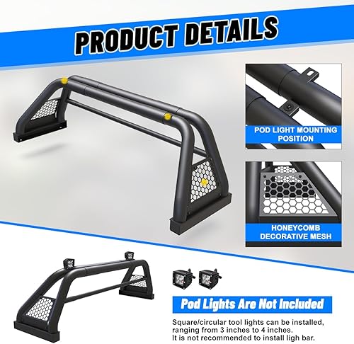 Miniatura 6 de ROXX Barras enrollables universales para camionetas de tamaño completo, barra enrollable Sport Chase Rack para Dodge Ram 1994-2010Chevy Silverado