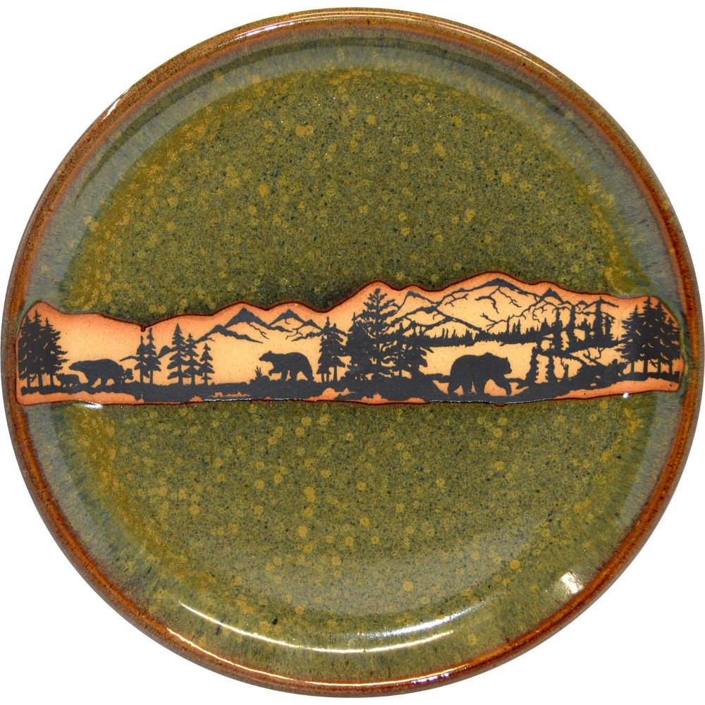 ALWAYS AZUL POTTERY Bearwrap Salad Plate in Seamist Glaze - Handmade Pottery Plates - Ceramic Dinnerware - Traditional Patterned Stoneware Platter - Home Made Table Dishware For Salads & More