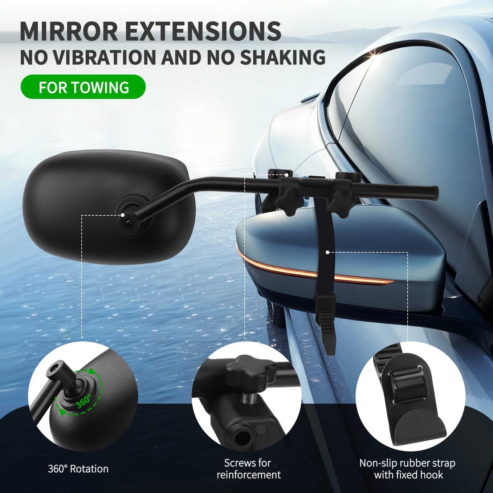 KAOLALI Espejos Retrovisores Caravana, 2 Piezas Coche Retrovisores con Protección Contra la Lluvia y Visera Parasol, Espejos Exteriores Retrovisores de Caravana, para Coche Tractor Universal