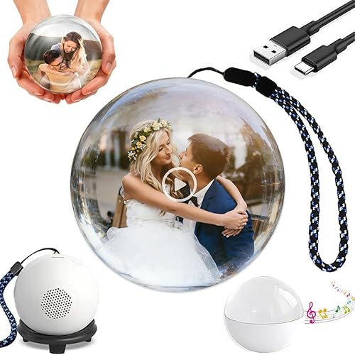 Miniatura 8 de Lámpara de esfera de memoria de Navidad 2026, reproductor de video 3D de bola de cristal de 2.7 pulgadas, videos y fotos cargables personalizados,