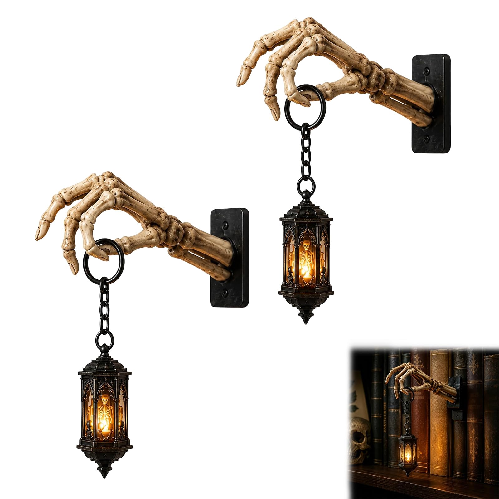 Scheletro Mano Lanterna Mensola Luce, Gotico Nooklight Per Libreria (2pcs)