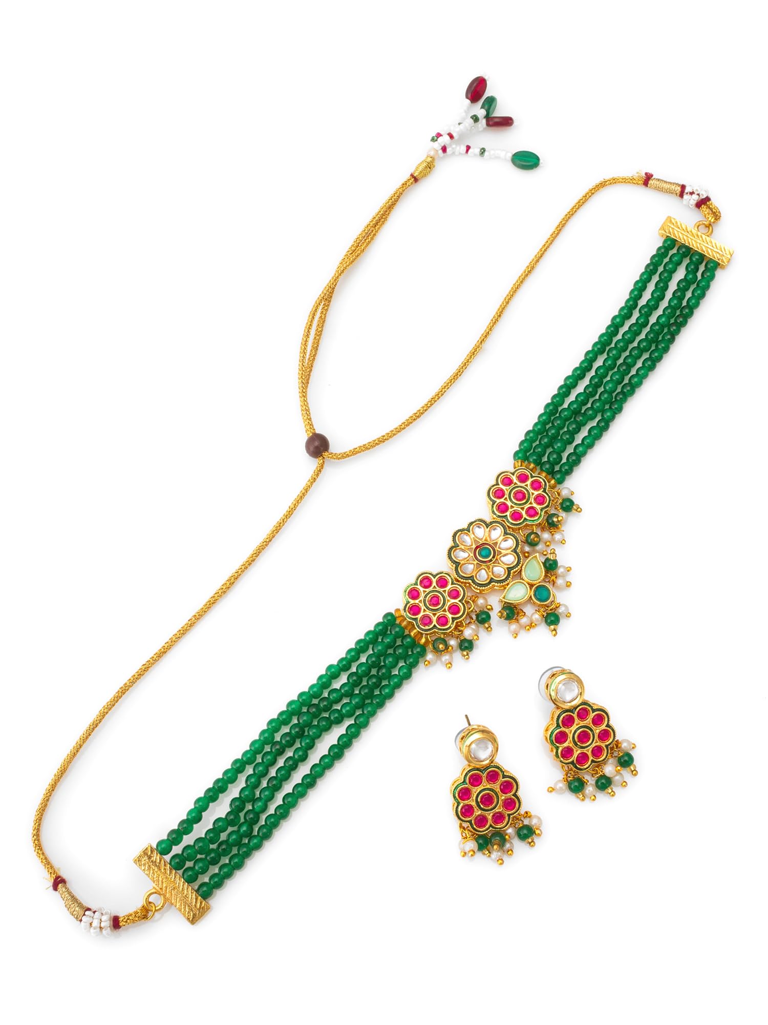 Gold Toned Kundan and Pearl Choker Jewellery Set - NK4673