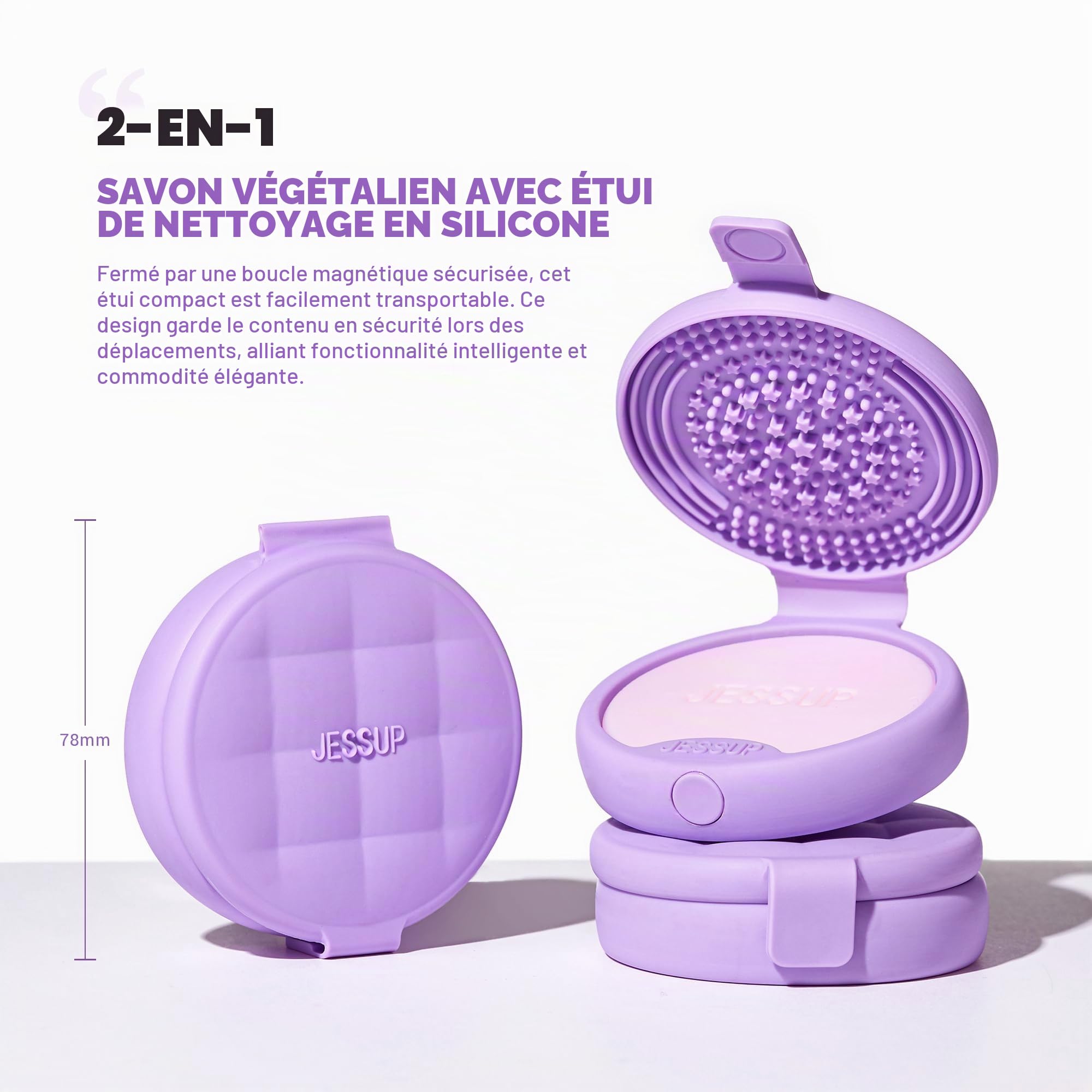 Jessup Tapis Nettoyant Pinceaux Maquillage en Silicone avec 2 Savons Solides, Outil de Nettoyage Portable pour Nettoyer les Éponges et Pinceaux de Maquillage, A013