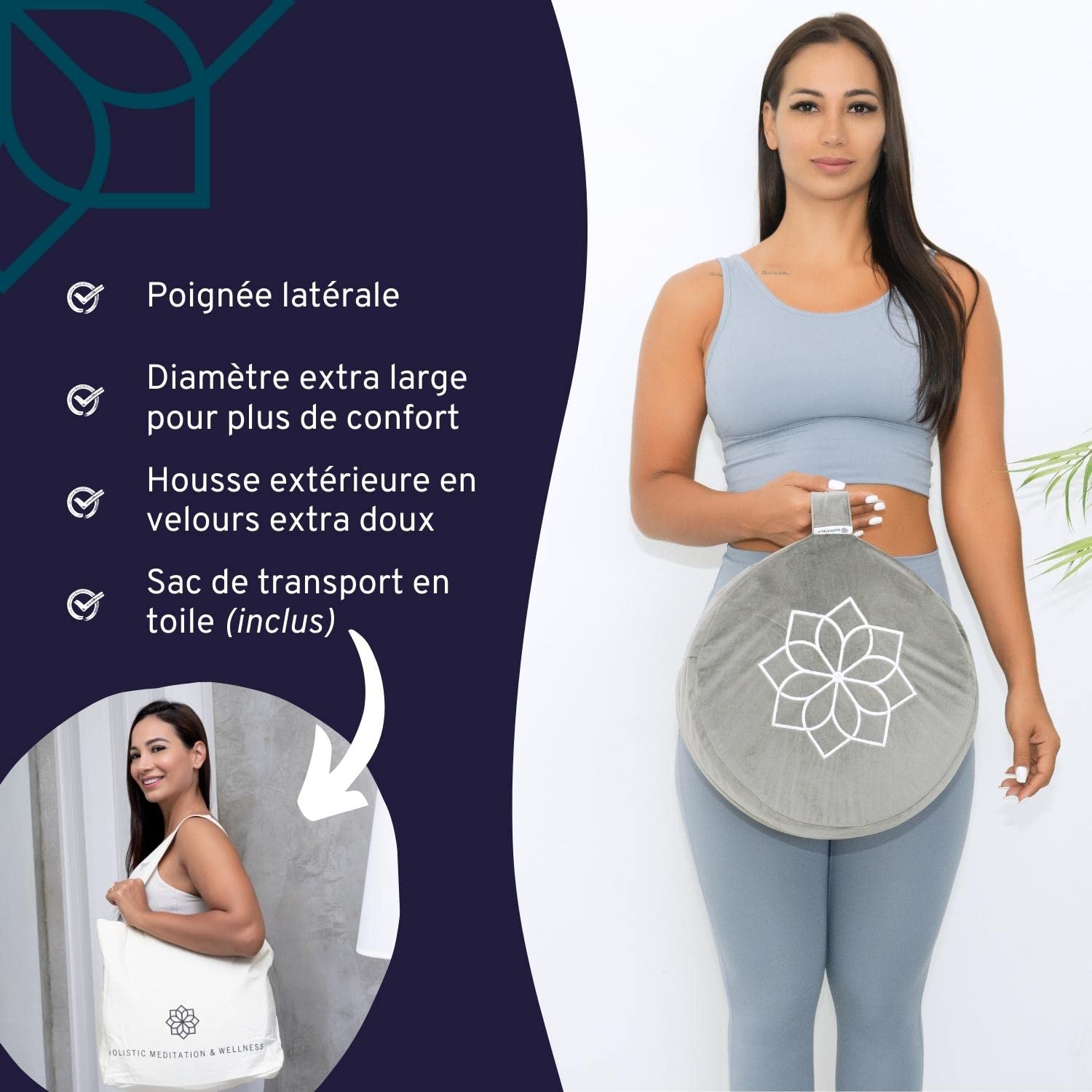 Coussin De Méditation Manahla - Rembourrage Sarrasin Ajustable, Housse Lavable - Pour Yoga Et Relaxation