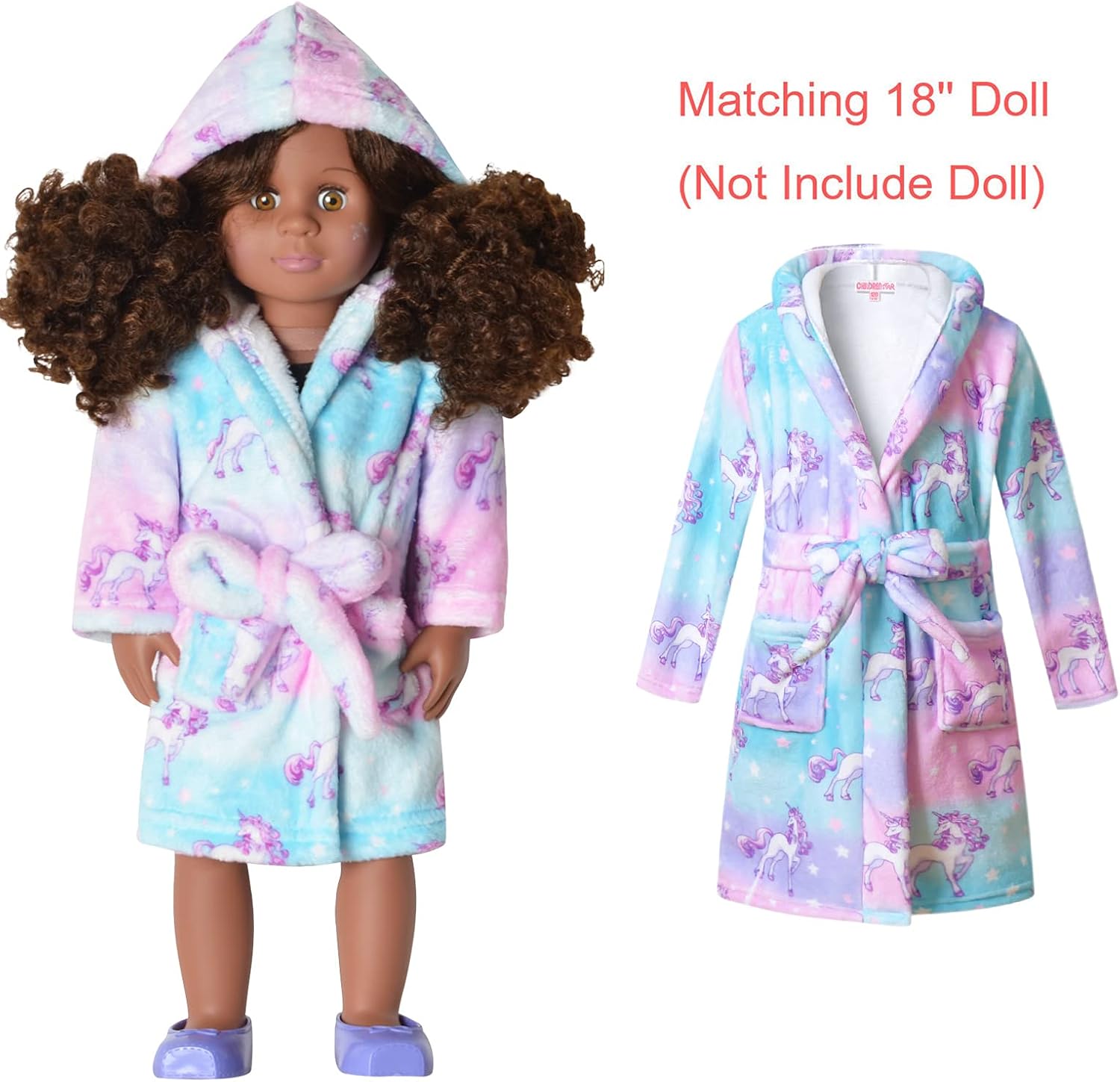 CHILDRENSTAR Matching Girls & Doll Robe Kids Bathrobes Plush Soft Fleece Pajamas Sleepwear