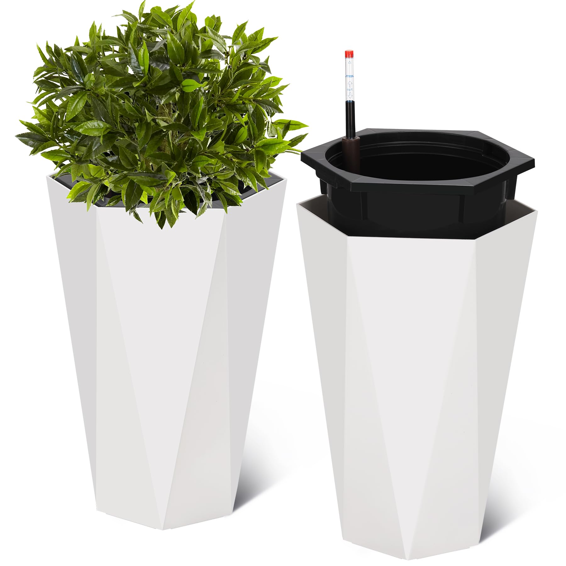 22.5 Inch Diamond Planters Set of 2, Self-Watering, White