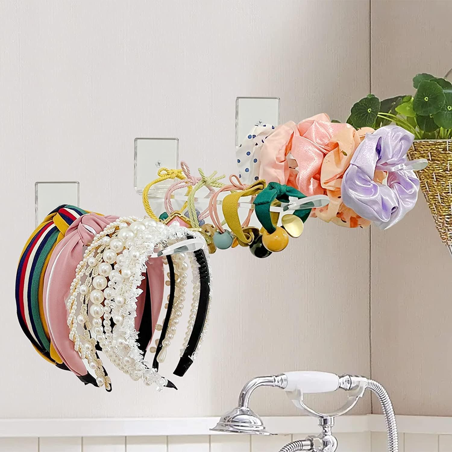 feeling well Acrylic Clear Headband Holder Wall Stand Hair Clip Pin Hairbow Hanging Organizer Storage Display for Girls Womans Hairbands Pack of 3