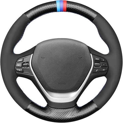 MEWANT Cubierta de volante de fibra de carbono de gamuza cosida a mano para BMW Serie 30 F34 F22 F23 F32 F33 F36 DIY cubierta de volante