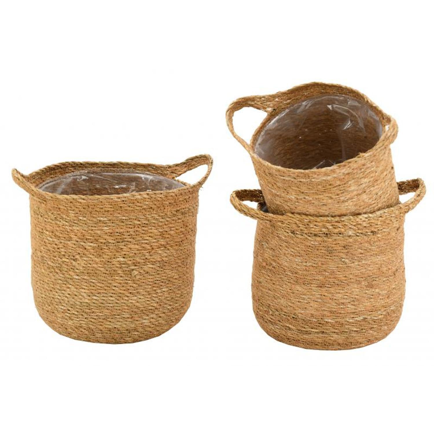 Cache-Pots Ronds en Jonc AUBRY GASPARD lot de 3 paniers naturels tressés Ø19 à 25cm