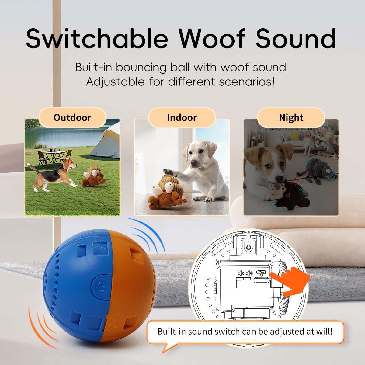 Jouet interactif pour chien, jouet couineur automatique en peluche pour les garder occupés, balle vibrante et rebondissante rechargeable pour chiens de petite, moyenne et grande taille