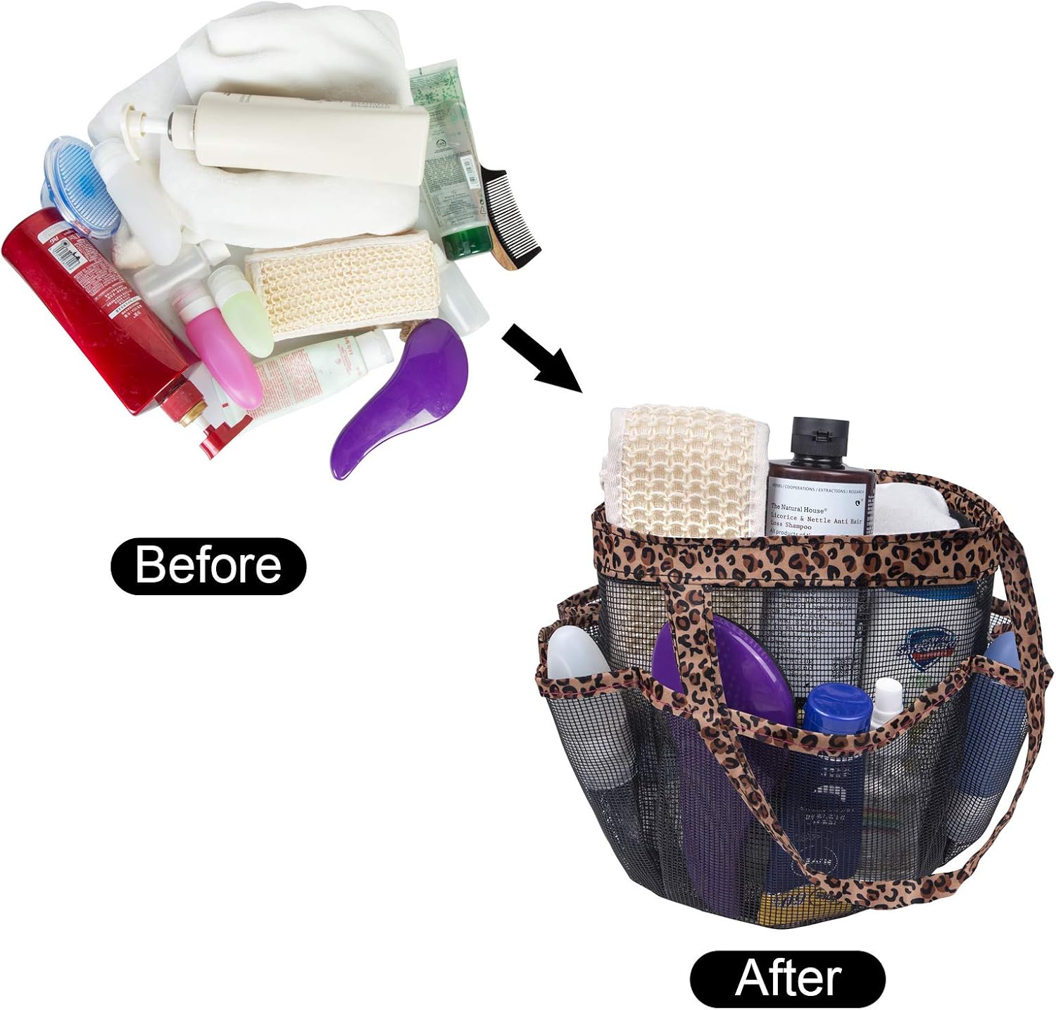 Attmu 2 Pack Portable Mesh Shower Caddy Dorm with 8 Mesh Storage Pockets, Quick Dry Waterproof Shower Tote Bag Oxford